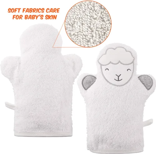Miniatura 3 de Shappy 4 piezas de guantes de baño para bebé, guantes de panda para niños, toallas suaves para niños, diseñados en lindo animal, pato amarillo