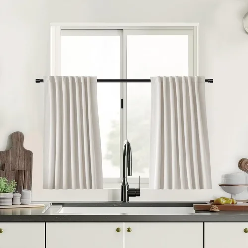 Miniatura 28 de UHITECH Cortinas cortas de lino de 24 pulgadas de largo para ventanas pequeñas de granja, cortinas opacas modernas para sala de estar, pestañas