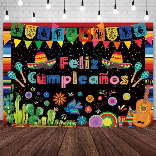 AIBIIN Telón de fondo de feliz cumpleaños de 7 x 5 pies, decoración de fiesta mexicana, fiesta de feliz cumpleaños, festival del Cinco de Mayo,