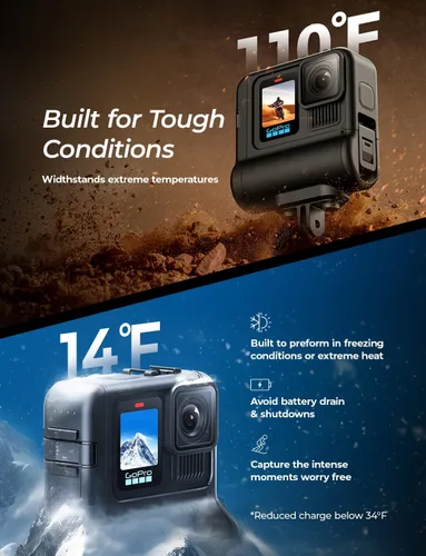 Miniatura 2 de Re-Fuel Paquete de batería extendida de 9 horas para GoPro Hero 13 12 11 10 9 Negro, Banco de energía recargable a prueba de polvo y agua de 33 pies