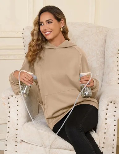 Miniatura 2 de Bhome Sudadera de lactancia con capucha para lactancia materna con cremalleras ocultas, bolsillo de canguro