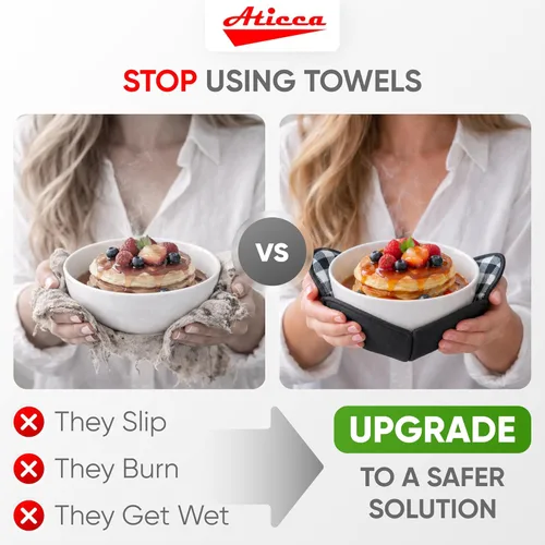 Miniatura 6 de Aticca Juego de 4 almohadillas calientes para tazas de caldo para microondas y platos calientes, multiusos, a prueba de calor Negro