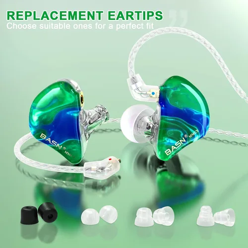 Miniatura 2 de BASN - Auriculares intrauditivos con monitor para músicos, auriculares con aislamiento de ruido de triple conductor con 2 cables MMCX desmontables
