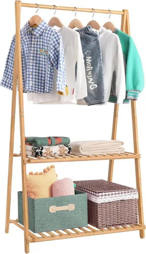 Miniatura 8 de Jotsport Perchero Pequeño para Ropa Infantil, Almacenamiento de Disfraces para Sala de Juegos, Dormitorio de Niños Pequeños, Perchero de Bambú