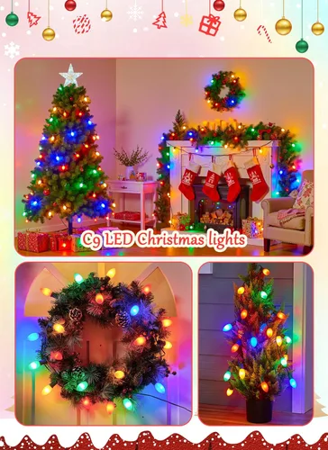 Miniatura 6 de Luces LED vintage C9 de Navidad para exteriores, cadena de luces C9 de 150 pies con 150 bombillas C9 inastillables, impermeables, conectables, luces