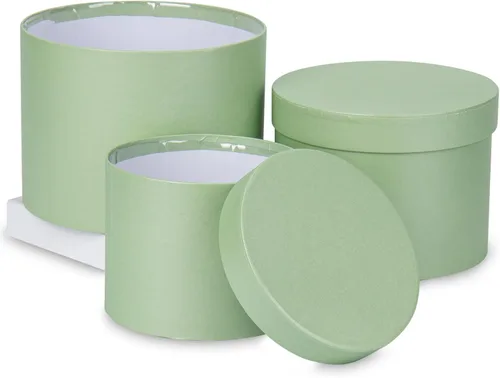 Caja de regalo verde menta, cajas de regalo redondas con tapas, juego de 3 cajas de regalo anidables para regalos, cajas de flores de varios tamaños
