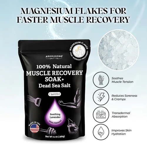 Miniatura 3 de Aromasong Baño de recuperación muscular de 3 libras, sal de baño natural con sal del mar muerto, MSM puro, copos de magnesio y aceites esenciales