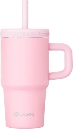 Miniatura 9 de Taza infantil de 20 oz con asa, tapa de rosca a prueba de fugas con pajita de silicona extraíble, a prueba de derrames, botella de agua reutilizable