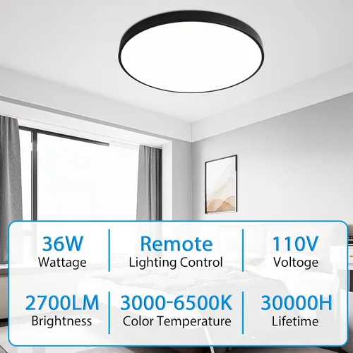 Miniatura 5 de Lámpara de techo LED redonda de 19.7 pulgadas, lámpara de techo de montaje empotrado regulable de 36W con control remoto, lámpara de techo moderna