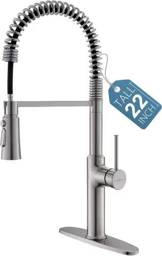 Miniatura 12 de Grifos para fregadero de cocina, oro cepillado, grifo de cocina de arco alto con rociador extraíble, grifos de cocina altos de latón macizo de 19