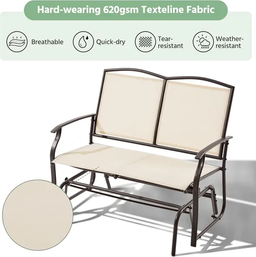 Miniatura 6 de Yaheetech Banco planeador al aire libre para 2 personas, silla mecedora para patio, sofá biplaza para patio trasero, piscina, jardín, porche, marco