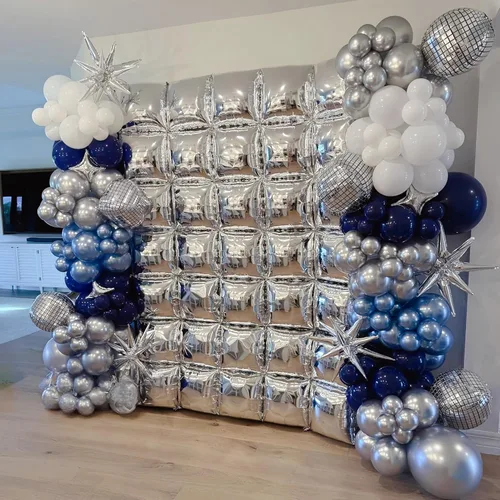 Miniatura 4 de Kit de arco de globos azul plateado, guirnalda de globos azul marino plateado con globos metálicos azul claro plateado globos de papel de aluminio