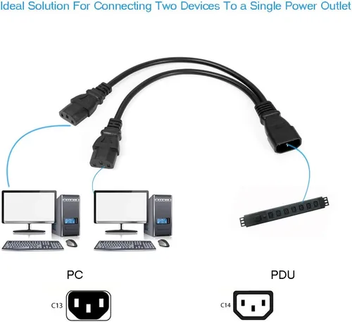 Miniatura 9 de Paquete de 2 cables de cable adaptador de corriente C14 a 2 x C13 para servidor UPS