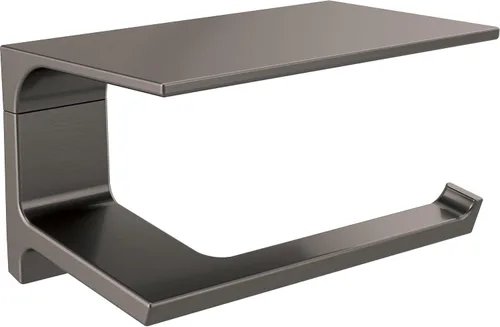 Soporte de papel higiénico Delta Pivotal (1 paquete) con estante negro de acero inoxidable para teléfono/toallitas/artículos de higiene | Soporte