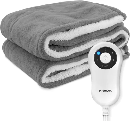Manta eléctrica térmica de 50 x 60 pulgadas, manta de calefacción de forro polar y sherpa, 5 niveles de calefacción y 4 horas de apagado automático,