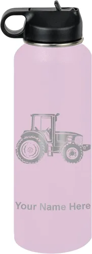Miniatura 75 de LaserGram Botella de agua personalizada, tractor agrícola, acero inoxidable de doble pared aislada al vacío con popote superior, regalo grabado
