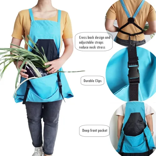 Miniatura 7 de Taoke Delantal de jardinería Oxford impermeable con bolsillos, con correa ajustable y bolsillo para cosecha, regalo para mujeres/hombres