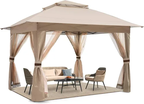 Miniatura 10 de COOSHADE Tienda de campaña desplegable de 11 x 11 pulgadas, toldo para exteriores, refugio de patio con mosquitera (beige)