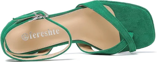 Miniatura 4 de fereshte Women's Ankle Strap Thong Sandal Open Toe Strappy Low Block Heels Sandals