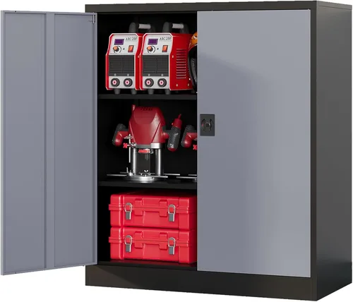 Miniatura 46 de Armario de garaje de metal de 36 pulgadas de alto, gabinetes de almacenamiento de 2 puertas, caninete de herramientas de acero utilitario, caninetes
