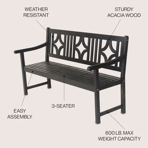 Miniatura 4 de JONATHAN Y Sloane BNH100C - Banco de madera de acacia maciza para exteriores, asiento de jardín para 2 personas de 59 pulgadas con respaldo Negro