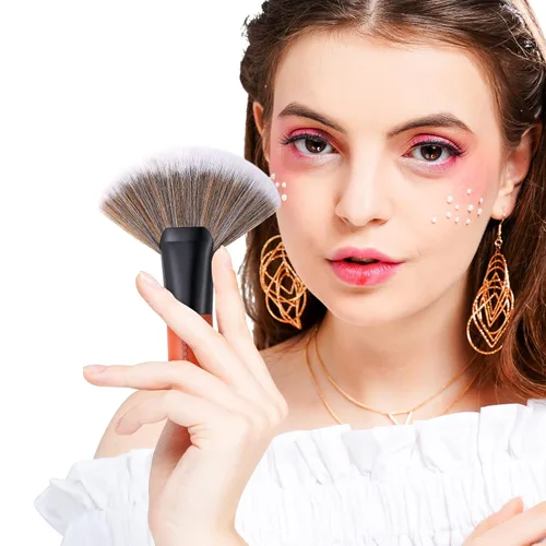 Miniatura 7 de Docolor Brocha profesional para maquillaje facial Kabuki, herramienta cosmética de pelo sintético de alta calidad, cepillo de ventilador Red BULL