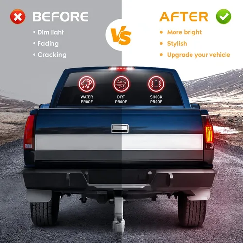 Miniatura 7 de Conjunto de luz trasera LED (humo) + tercera luz de freno (roja) para Chevy GMC C/K 1500 2500 3500 88-99, Silverado 94-98, Blazer 92-94 - 3 piezas