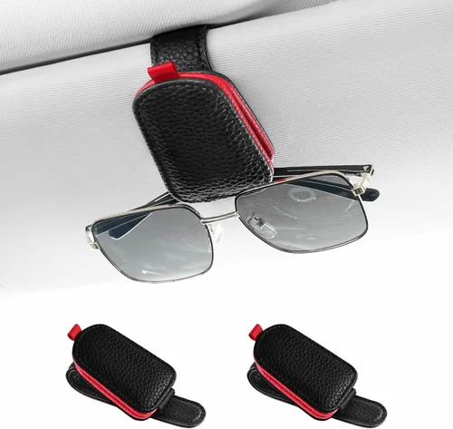 Miniatura 16 de SINGARO Soporte para gafas de sol de coche, hebilla magnética de cuero para visera de coche, clip para anteojos de sol, clip para almacenamiento