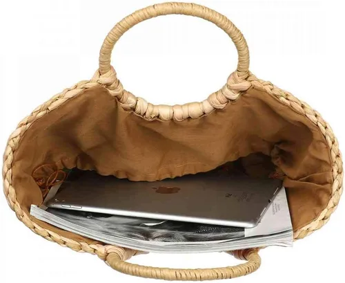 Miniatura 3 de YYW Bolsas de paja para mujer, tejido a mano, grande, de ratán, con asa redonda, anillo retro, para verano, playa, bolsa de ratán, Naturaleza marrón