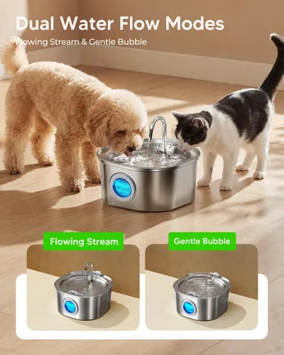 Miniatura 8 de PEKTACO Fuente de Agua para Gatos de Acero Inoxidable, Dispensador de Agua para Gatos de 3.2L/108 onzas con Bomba de Agua Silenciosa y Ventana