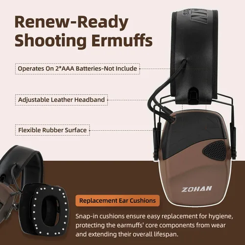 Miniatura 5 de ZOHAN EM054 Orejeras electrónicas de protección auditiva para disparo con amplificación de sonido 4X, orejeras delgadas de reducción activa de ruido