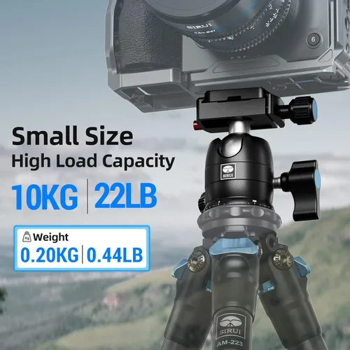 Miniatura 3 de SIRUI Cabezal de bola de trípode para cámara, capacidad de carga de 22.05 libras, base de panorámica de 360°, calidad de construcción de aluminio