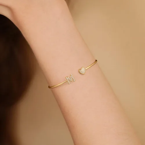 Miniatura 3 de Gold Initial Bracelets for Women Girls, 14K Gold Plated Gold Bangle Bracelets for Women Girls Dainty Gold Initial Bracelets Heart Bracelets for