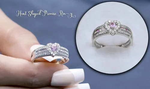 Miniatura 3 de Dazzlingrock Collection Anillo de compromiso de oro blanco con zafiro rosa redondo de 10 quilates para mujer, con forma de corazón, oro blanco