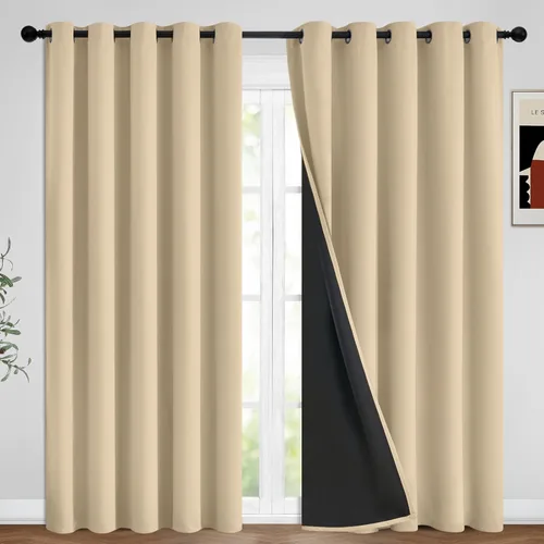 Miniatura 193 de Yakamok Cortinas negras, cortinas de ventana con aislamiento térmico y eficiencia energética para dormitorio, cortinas opacas completas y cortinas