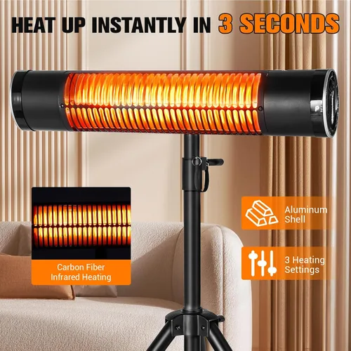 Miniatura 3 de Calentador eléctrico para exteriores, calentadores infrarrojos de carbono de 1500 W con control remoto, calentador radiante montado en trípode con 3