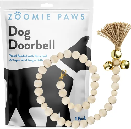 Campana de entrenamiento para perros y cachorros, timbre de entrenamiento al aire libre - Zoomie Paws, cuentas de madera con campanas doradas Oro