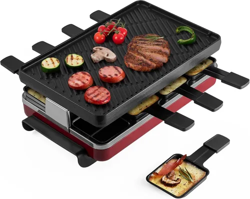 Miniatura 12 de Swissmar Raclette, KF-77080 Stelvio, parrilla para fiestas con capacidad de alimentos para 8 personas, placa reversible, de aluminio