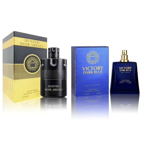 Miniatura 8 de Set de regalo de perfume para hombre, EDP, paquete de 2 (3.4 oz / 3.4 fl oz cada uno), Amazing Code Gold, AQUA DE EP BLUE, ámbar picante y azul