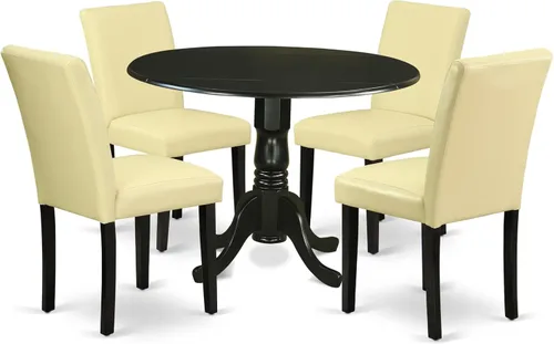 East West Furniture DLAB5-BLK-73 - Juego de mesa de comedor de 5 piezas para 4 personas, incluye una mesa de cocina redonda con gota y 4 sillas