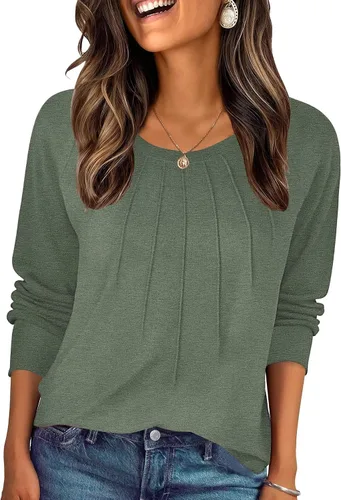Miniatura 21 de Zeagoo Blusas de otoño para mujer, camisas de manga larga, blusas casuales de algodón, blusas plisadas elegantes 2025