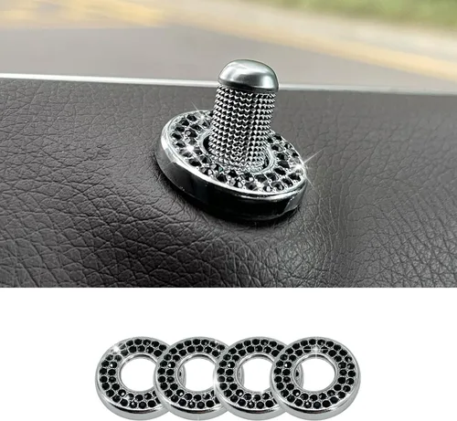 BEYPOVK Paquete de 4 fundas brillantes para cerradura de puerta interior de automóvil, calcomanías de diamantes de imitación, tapones para cerradura