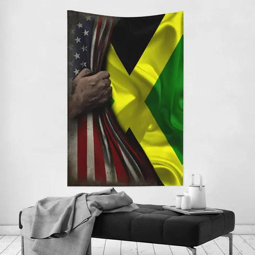Miniatura 4 de Tapiz de mitad de bandera estadounidense y bandera de Jamaica de 60 x 40 pulgadas, divertido tapiz estético, arte de pared para dormitorio, sala