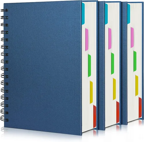 EUSOAR - Cuaderno en espiral de tapa dura para universidad, rayado, paquete de 3 cuadernos A5 de 5.5"x8.3", con 5 divisiones, para escritura, tapa