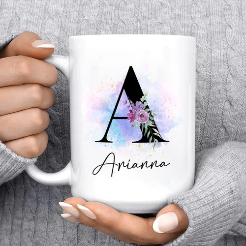 Miniatura 5 de Taza de café personalizada con nombre inicial, regalo para mujeres, esposa, amiga, mamá, abuela, madrastra, nombre personalizado e inicial taza