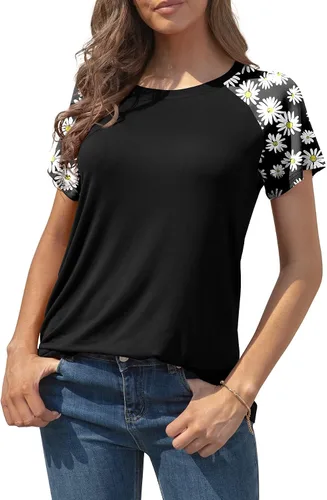 Miniatura 2 de AYIFU Camiseta de rayón de manga raglán de ajuste holgado para mujer, estilo casual, para verano, túnica de moda