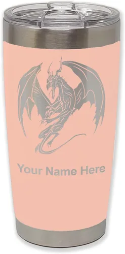 Miniatura 9 de LaserGram Vaso aislado al vacío de 20 onzas, dragón, grabado personalizado incluido (negro)