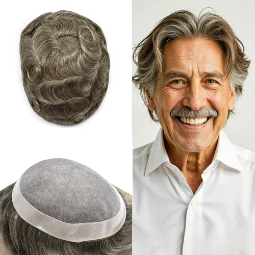 Miniatura 136 de Mens Toupee Hair Piece For Men Fine Mono Men Hair System Toupee For Men Hair Piece Real Human Hair System For Men Protesis Capilar Para Hombre 6x9