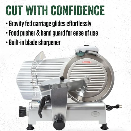 Miniatura 4 de LEM Products BigBite Máquina Cortadora Eléctrica de Carne de Aluminio Fundido de 12 Pulgadas con Afilador Incorporado, Plateado