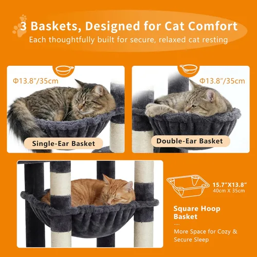 Miniatura 8 de Heybly Árbol para gatos, torre de gato amplia y alta de 74.8 pulgadas para gatos grandes, muebles para gatos con percha superior grande, base